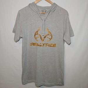 Antler Creek Realtree Size Medium Short‎ Sleeve Hoodie Gray And Camo Logo NWT!